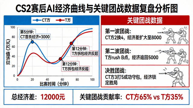 CS2 赛后 AI 经济曲线与关键团战数据复盘分析图